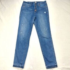 MADEWELL WOMEN'S 10" HIGHRISE SKINNY BUTTON FLY DENIM BLUE JEANS SIZE 29 *REPAIR